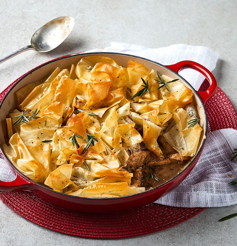 Roast Chicken, Mushroom, Caramelized Onion & Babymarrow Phyllo Pie